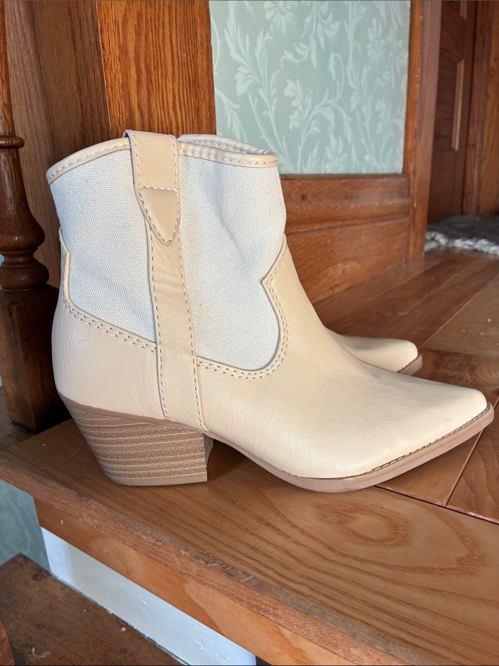 Target Cream Ankle Booties with Canvas Panel